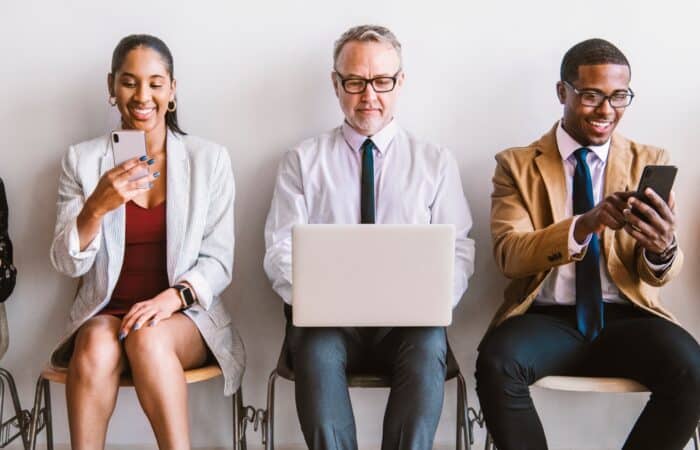 Business team with different devices