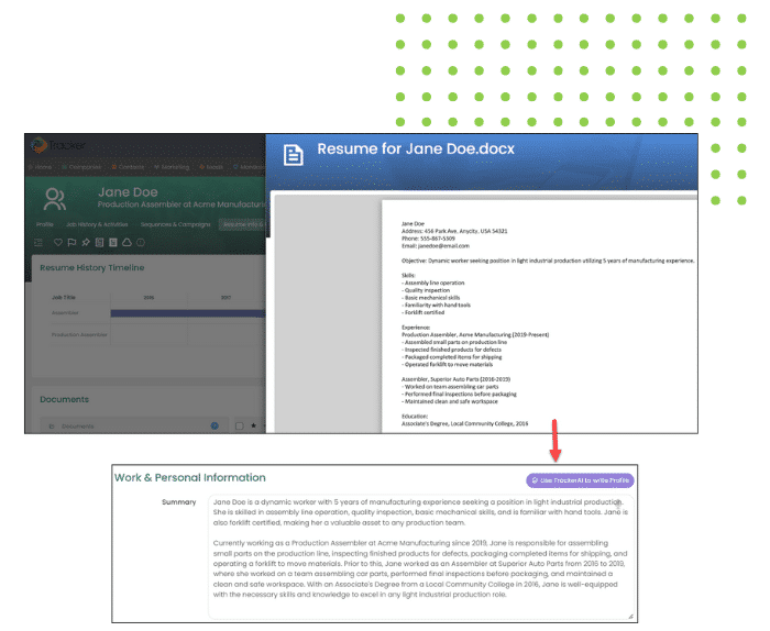 AI generated job description and resume - Tracker ATS Software