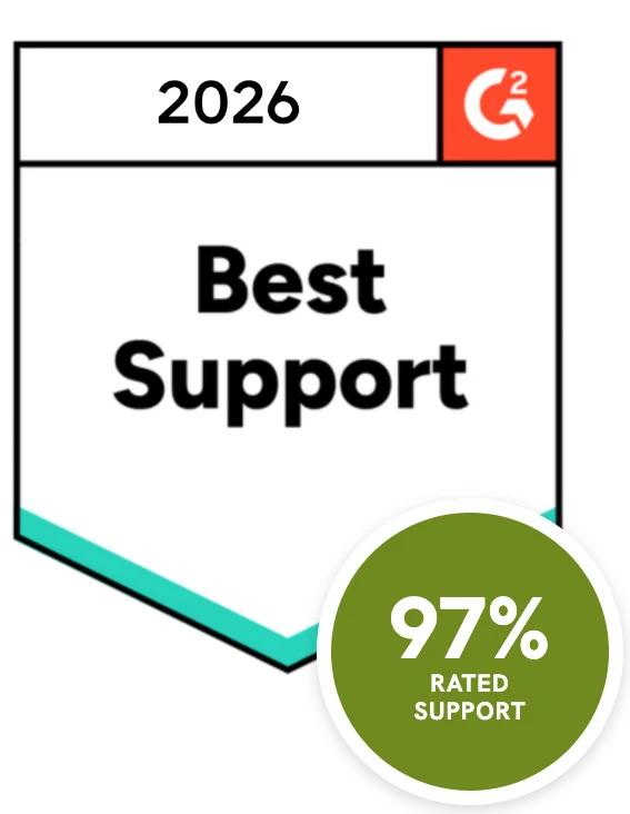 G2 Best Support 2026 badge – 97% rated support