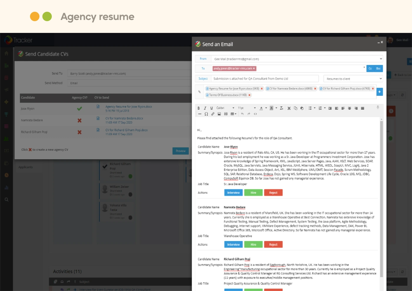tracker-ats-agency-resume-submission Tracker send candidate screen formatting a resume onto agency letterhead for client submission